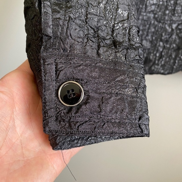 Erin by Erin London Women's Button Up Black Metallic Crinkled Look Jacket‎ Small - Picture 4 of 11